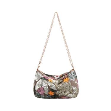 Imagem de QWINEE Bolsa feminina de lantejoulas com bordado floral para noite elegante mini bolsa transversal bolsa de festa de casamento, Verde claro, One Size