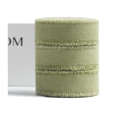 Imagem de Masteroom Fita de algodão 1,5 cm x 21 m, fita de tecido desgastado artesanal verde sálvia para embrulho de presente, convites de casamento, buquês de noiva, chás de bebê, decoração de férias e