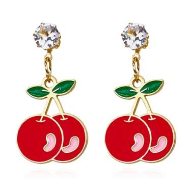 Imagem de QUPENGXU Conjunto de frutas delicadas de zircônia cúbica feito à mão para mulheres, brincos pendentes de borla de cereja para mulheres, presentes de verão, trumpet, Metal, Sem pedra preciosa