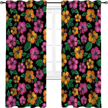 Imagem de Cortinas blackout Havaí para quarto - Cortinas escurecidas com isolamento térmico com ilhós para sala de estar, cortina de isolamento de cozinha com tratamento de sombreamento completo, L 182 x C 213