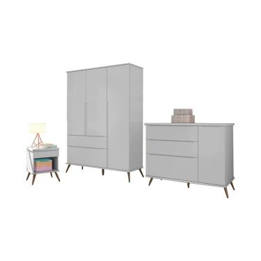 Imagem de Quarto Infantil Bebê Melinda Cômoda Guarda Roupa Mesa de Apoio Cinza