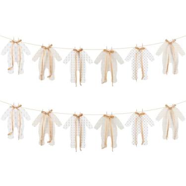 Imagem de Epakh 37 peças de roupas neutras para chá de bebê com faixa de roupas de varal com clipe e barbante revelação de gênero roupa de festa decorações de papel para novos suprimentos de festa de bebê