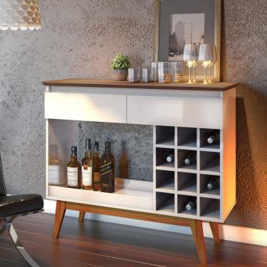 Imagem de Aparador Bar com Adega 12 Nichos 2 Gavetas Classic Retrô Imcal Off White/Freijó