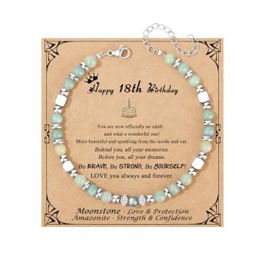 Imagem de JoycuFF Presentes de aniversário para mulheres, pulseira de pedra da lua, decorações de feliz aniversário, presentes exclusivos, amazonita, pedra da lua, pulseiras para sua melhor amiga, irmã, filha