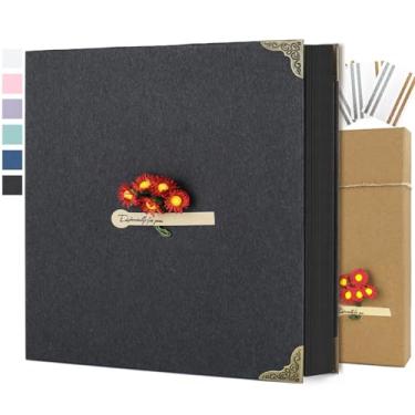 Imagem de Álbum de scrapbook de 30,5 x 30,5 cm, faça você mesmo, álbum de fotos, capa dura, papel kraft, 3 anéis, livro de memórias para casamento, aniversário, viagem, família, preto