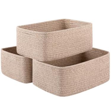 Imagem de OIASKET Pacote com 3 cestas de armazenamento pequenas para organização, lindas cestas decorativas de tecido para prateleiras, mini caixas organizadoras de armário com alças - 33 cm C C x 21 cm L x 13