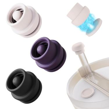 Imagem de Pacote com 3 tampas magnéticas de canudo compatíveis com copos BrüMate Era Resa & Stanley, tampas de cobertura de canudos de silicone, protetores de palha à prova de vazamento (3, preto, branco, roxo)