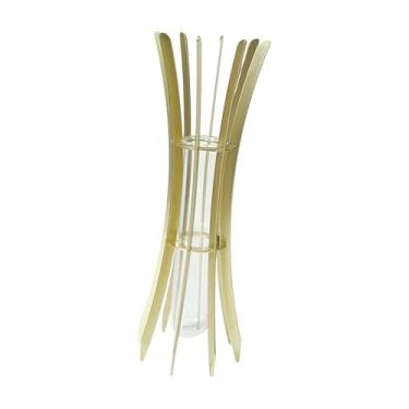 Imagem de WeiLaiKeQi Vaso hidropônico com tubo de ensaio de vidro, estrutura de metal, suporte resistente para mesa de centro, ornamento decorativo multifuncional para, Dourado 8x8x24cm
