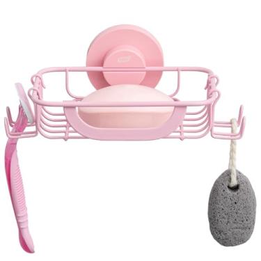 Imagem de TAILI Suporte de barra de sabão com ganchos, bandeja de sabão de chuveiro com ventosa com suporte de lâmina para parede, suporte de xampu de banho de aço inoxidável à prova de ferrugem para