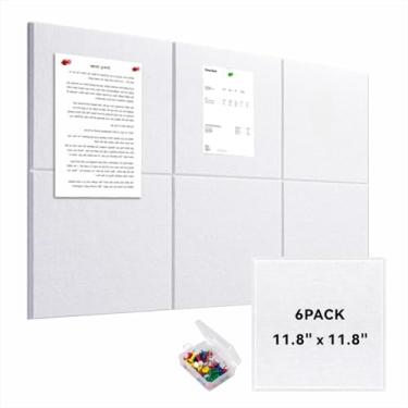 Imagem de Quadro de avisos grande de cortiça para parede 91 cm x 61 cm, pacote com 6 placas de feltro branco com 30 pinos e 36 abas adesivas removíveis seguras, azulejos de parede de feltro para escritório