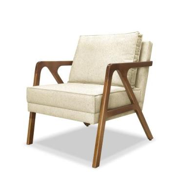 Imagem de Poltrona Decorativa Base de Madeira Monalisa Luxo Linho Rústico Natura