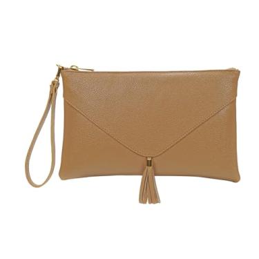 Imagem de Bolsa de Mão Clutch Carteira de Mao e Porta Celular Feminina em Couro Legítimo (Nude)
