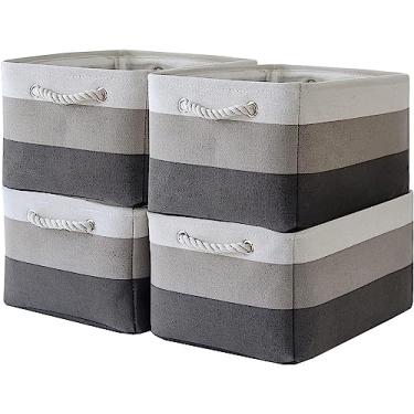 Imagem de TcaFmac Cesto de armazenamento para organização – Pacote grande com 4 caixas de armazenamento de tecido de 40,6 x 30,5 x 20,3 cm para prateleiras, cubos de armazenamento dobráveis para armário, pano