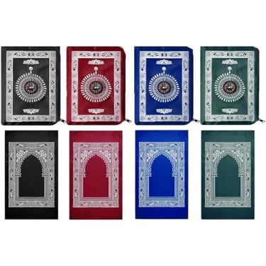 Imagem de Hitopin Tapete de oração de viagem, 4 peças, 60 cm x 100 cm, portátil, impermeável, tapete de oração de viagem muçulmano, para presentes do Ramadã, islâmico (verde, azul, vermelho, preto)