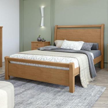Imagem de Cama Casal Reali em MDP e MDF Pés Maciços Lopas, Amendoa Clean
