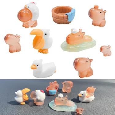 Imagem de NMOHYDEU Acessórios interiores luminosos para decoração de painel de carro capivara, conjunto de 9 enfeites fofos de espelho retrovisor para decoração de festa feminina e masculina