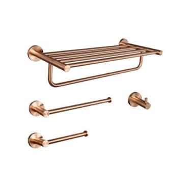 Imagem de Suporte de toalha de parede em aço inoxidável dourado escovado, gancho para roupão de banho, saboneteira, lava-louças, conjunto de banheiro (4 unidades C)