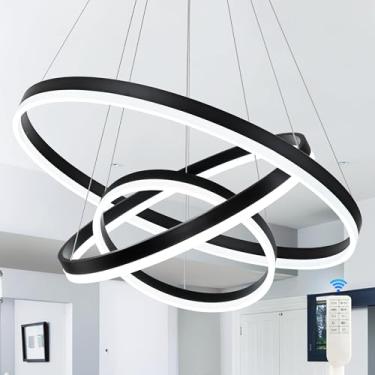Imagem de Mccokaige Lustre Moderno De Led Preto De 31,5 Pol., 3 Anéis, Luz Pendente Moderna De Led, Lustres De Anel Contemporâneos, Lustres Reguláveis, Temperatura De Cor, Altura Ajustável, Lustre Suspenso Pa