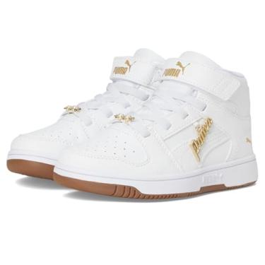 Imagem de PUMA Tênis unissex infantil Rebound Layup Mid Hook and Loop, Branco-branco-ouro Ah25, 11.5 Little Kid