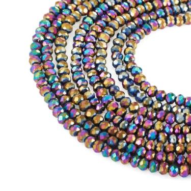 Imagem de Sparkeads 1450 peças de contas de vidro facetado fios 3 x 2 mm contas de Rondelle banhado a arco-íris 0,8 mm furo contas de cristal espaçador solto para fazer joias, pulseira, brincos, pingentes
