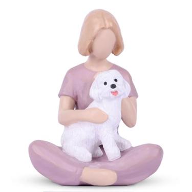 Imagem de LINYTHER Girl and Dog Figurine Statue – Pet Memorial Gifts for Dog Lovers, Hand-Painted Resin Statue for Tabletop, Shelf, Desk Decor - Sympathy Gift for Birthday, Christmas, Thanksgiving – Purple