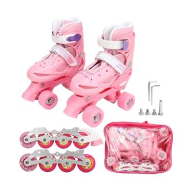 Imagem de Patins rosa patins ajustáveis Rodas de luz ajustáveis Design de deslizamento suave para crianças adultos meninas mulheres de patinação de plástico de tecido de plástico de (Xs)