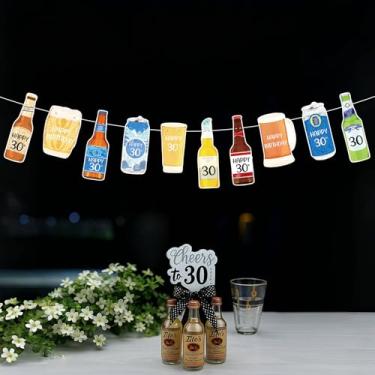 Imagem de Faixa de decoração de aniversário de 30 anos de cerveja pré-amarrada para ele, Cheers Beers to 30 anos, placa de fundo de festa suja de 30 anos