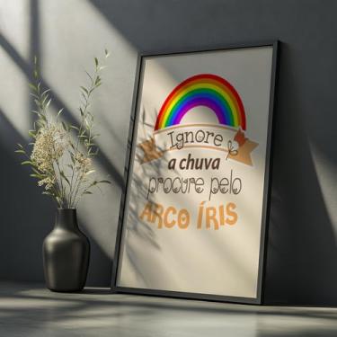 Imagem de Quadro Decorativo Ignore a Chuva Com Moldura Arco Iris Frase Motivacional Colorido Infantil Quarto Sala Decoração Positividade