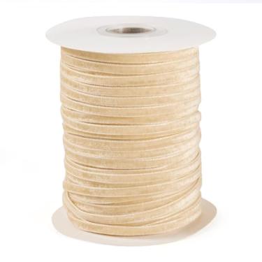 Imagem de Pandahall Fita de veludo bege de 50 metros de largura de 1/8 polegada de largura, fita de veludo de face única, fitas de tecido de Natal cáqui para embrulho de presente, artesanato, guirlanda