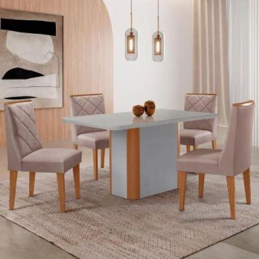 Imagem de Mesa De Jantar Isadora 120cm Tampo Mdf Vidro Com 4 Cadeiras Linho Capu
