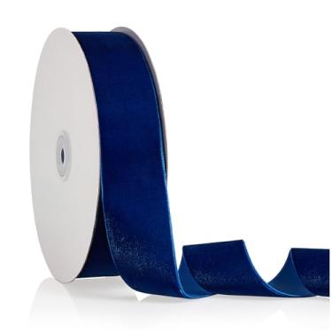 Imagem de Fita de veludo azul marinho 3,8 cm x 20 metros, fita de Natal perfeita para decoração de guirlanda de árvore de Natal, enfeites de artesanato artesanal, embrulho de presente e fabricação de laços