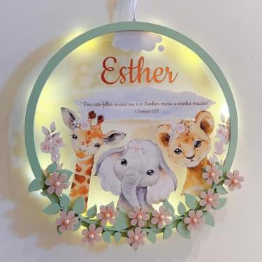 Imagem de Porta Maternidade Safari Menina1 Acrílico e Espelho Led