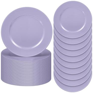 Imagem de Jinei Pacote com 36 placas carregadoras de contas redondas de lavanda de 33 cm, decoração de mesa vintage, bandeja de jantar reutilizável para mesa, casamento, Halloween, Ação de Graças, decoração de