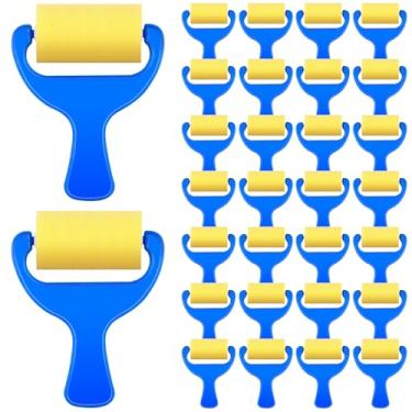 Imagem de Tenceur 50 rolos de tinta de espuma de 7,6 cm, rolo de esponja pequeno com pincel de desenho de alça azul para jovens artistas, suprimentos de tinta educacionais precoces reutilizáveis e laváveis para