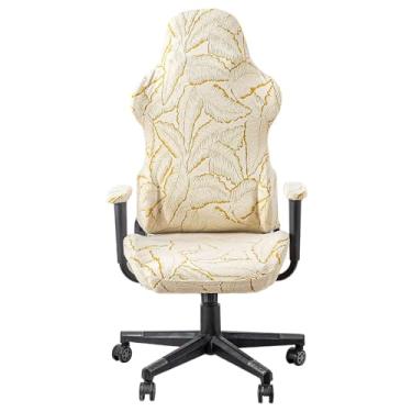 Imagem de Kitegrese Capa para cadeira de jogos, à prova de arranhões, capa de cadeira de jogador de jacquard de elastano macio, com capa de braço (amarela)