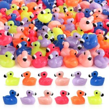 Imagem de VICROIC 100 peças de mini patos flamingo de resina, lindo minúsculo flamingo colorido estatueta de pato para topo de bolo, jardim, casa de boneca, paisagem, enfeites de aquário, artesanato DIY