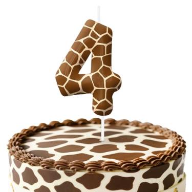 Imagem de Velas de aniversário girafa número 4, topo de bolo com tema animal para decoração de bolo para meninos e meninas, decorações de aniversário, suprimentos de festa, velas numéricas para decoração de