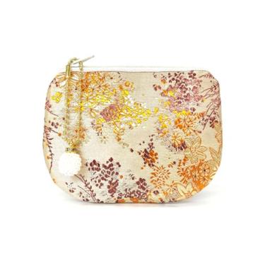 Imagem de Golden Amy Bolsa Para Joias Feita À Mão, Porta-Moedas Feminino, Carteira Com Zíper De Brocado, Maquiagem Seda - Trigo
