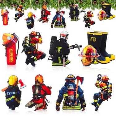 Imagem de Vercraft Conjunto de 24 peças de enfeites de árvore de Natal, uniforme de bombeiro, enfeite de madeira para pendurar, uniforme, ornamentos de madeira com cordas para decoração de árvore de Natal com