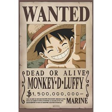 Imagem de BUY ART FOR LESS Pôster artístico oficialmente licenciado One Piece - Wanted Monkey D. Luffy - 61 x 91 cm - Impressão decorativa - Papel pôster - Pronto para emoldurar