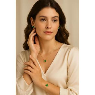 Imagem de Colar Trevo banhado a ouro 18k - Genérica, Verde
