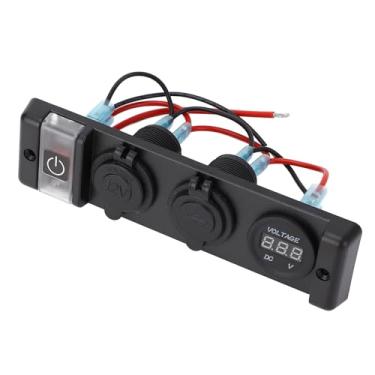 Imagem de Luocute 4 Em 1 Painel de Soquete de Saí do Carregador 12V DC, Soquete de Isqueiro de Tomada de Energia USB Dupla e Voltímetro de LED Acumulado No Interruptor de Alternância de Balancim