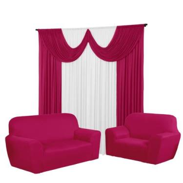 Imagem de Kit Cortina Paris 2 Metros+Capa De Sofá 3 e 2 Lugares Coladinha Malha 