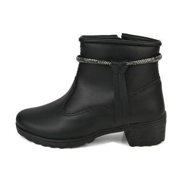 Imagem de Bota Coturno Menina Infantil Ankle Boot Tira Strass - LLP, Preto, 30