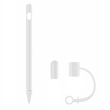Imagem de siduater Capa de silicone para Apple Pencil 1ª geração, capa de caneta ultraleve acessórios macios e protetores para iPad Pencil com 2 pontas de capa, 1 cabo adaptador de cabo, branco