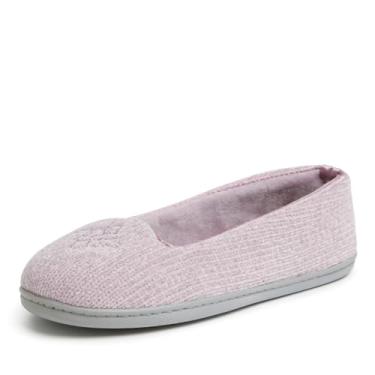 Imagem de Dearfoams Pantufa feminina confortável de balé Rebecca com espuma viscoelástica para uso interno e costas fechadas com larguras amplas, Ameixa fosca, 7-8 Wide