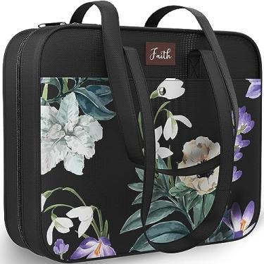 Imagem de DEHITE Capa para Bíblia para Mulheres – Floral Preta – Extra Grande – Tamanho do Livro 11,4 x 8,85 x 1,9 – Bolsa Caneta – Bolso com Zíper – Alça de Ombro – Tecido Premium – Presente Cristão