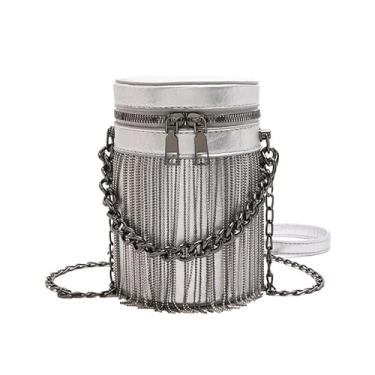 Imagem de FONETTOS Bolsa punk Y2K com franja gótica, bolsa feminina de ombro descolada, Sourpuss rock, moda, bolsa tiracolo, A - prata