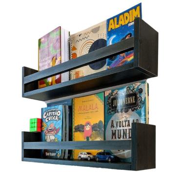 Imagem de Nicho Mdf Preto Livro Infantil Prateleira Porta Pelúcia