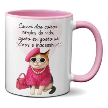 Imagem de Caneca Engraçada Gata Chique, Quero As Coisas Inacessíveis (Rosa)